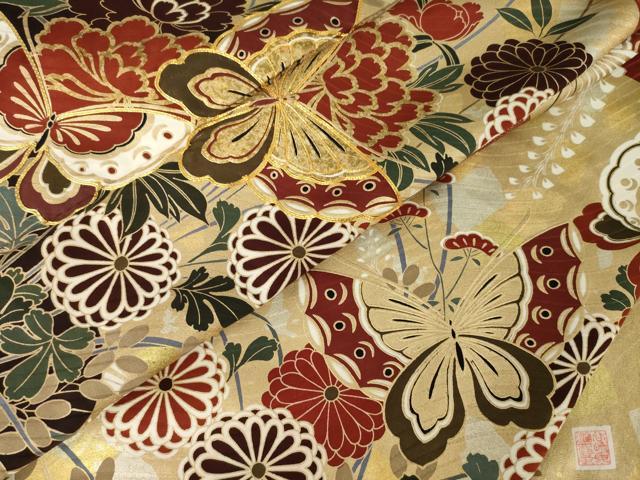 平和屋着物●谷崎潤一郎の世界　振袖　駒刺繍　花蝶文　ロング丈　正絹　逸品　AABK3912ck