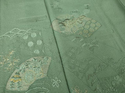 平和屋着物●訪問着　総刺繍　貝桶花文　正絹　逸品　AABK3913ck