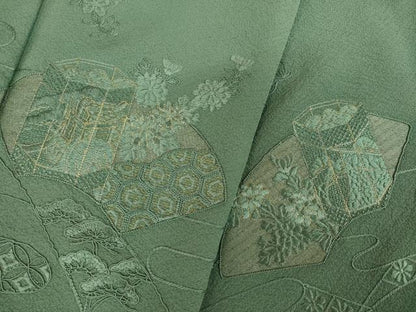 平和屋着物●訪問着　総刺繍　貝桶花文　正絹　逸品　AABK3913ck