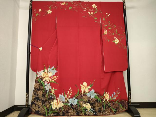 平和屋着物●豪華振袖　刺繍　草花文　正絹　逸品　AABK3914ck