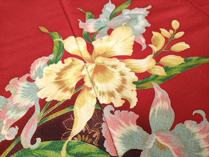 平和屋着物●豪華振袖　刺繍　草花文　正絹　逸品　AABK3914ck