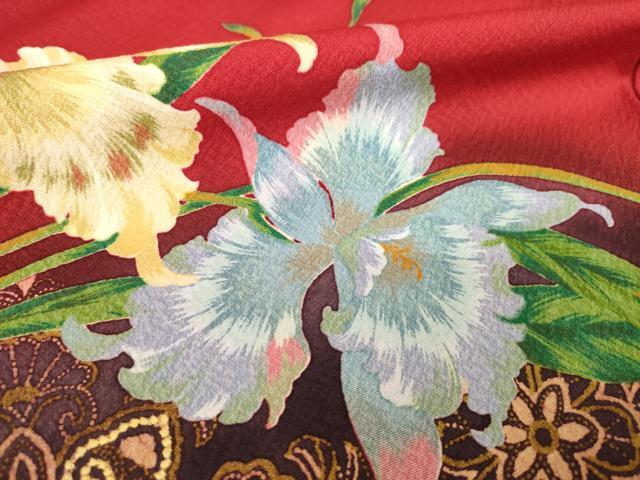 平和屋着物●豪華振袖　刺繍　草花文　正絹　逸品　AABK3914ck