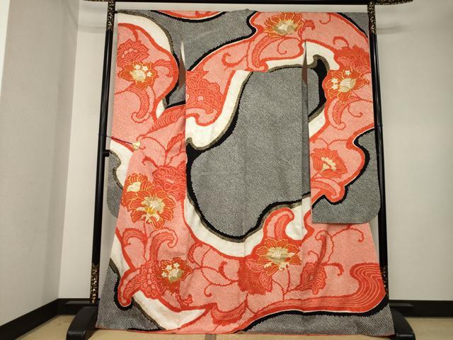 平和屋着物●豪華振袖　総絞り　駒刺繍　更紗花文　正絹　逸品　AABK3915ck