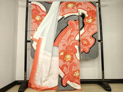 平和屋着物●豪華振袖　総絞り　駒刺繍　更紗花文　正絹　逸品　AABK3915ck