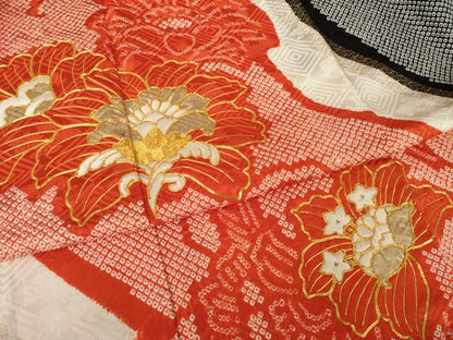 平和屋着物●豪華振袖　総絞り　駒刺繍　更紗花文　正絹　逸品　AABK3915ck