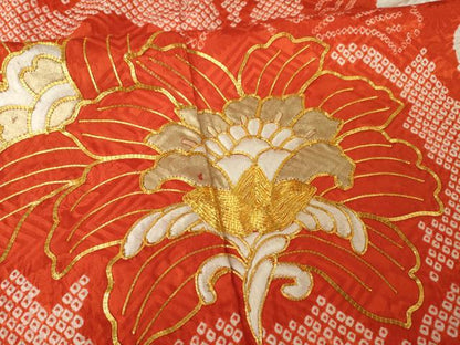 平和屋着物●豪華振袖　総絞り　駒刺繍　更紗花文　正絹　逸品　AABK3915ck
