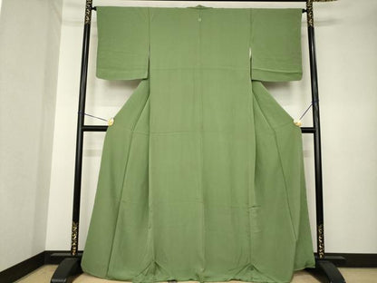 平和屋着物●上質な色無地　海松色　正絹　逸品　AABK3917ck