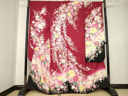 平和屋着物●豪華振袖　刺繍　花毬文　暈し染め　金銀糸　金銀彩　銀通し地　正絹　逸品　AABK3921ck