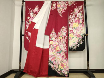 平和屋着物●豪華振袖　刺繍　花毬文　暈し染め　金銀糸　金銀彩　銀通し地　正絹　逸品　AABK3921ck