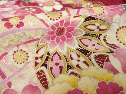 平和屋着物●豪華振袖　刺繍　花毬文　暈し染め　金銀糸　金銀彩　銀通し地　正絹　逸品　AABK3921ck