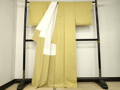平和屋着物●上質な色無地　草花地紋　芥子色　正絹　逸品　未使用　AABK3922ck
