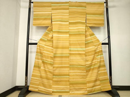 平和屋着物●上質な紬　横段文　正絹　逸品　AABK3923ck
