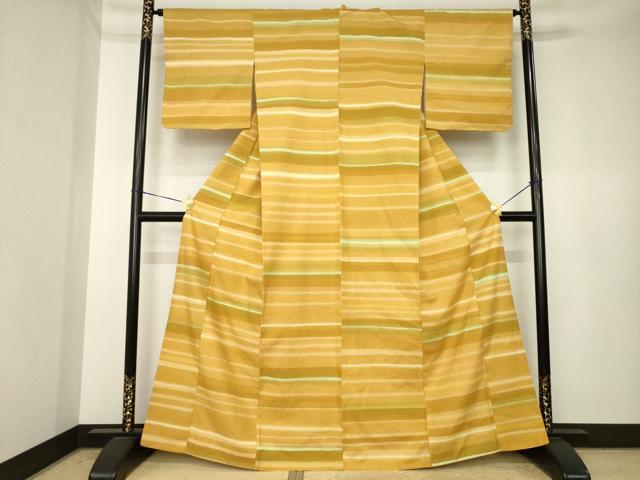 平和屋着物●上質な紬　横段文　正絹　逸品　AABK3923ck