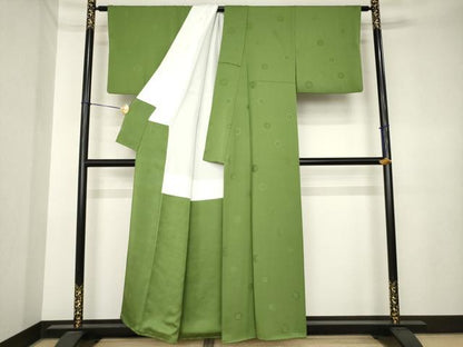 平和屋着物●上質な色無地　舞花地紋　青丹色　正絹　逸品　AABK3924ck