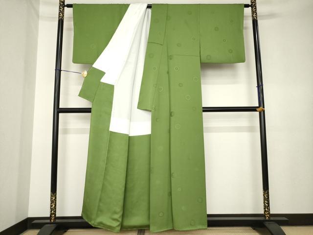 平和屋着物●上質な色無地　舞花地紋　青丹色　正絹　逸品　AABK3924ck