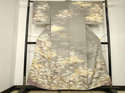 平和屋着物●訪問着　駒刺繍　渡り橋松文　正絹　逸品　AABK3925ck