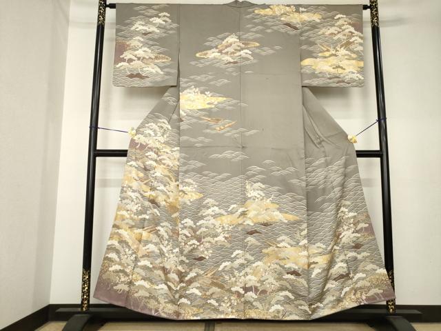 平和屋着物●訪問着　駒刺繍　渡り橋松文　正絹　逸品　AABK3925ck