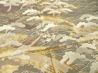 平和屋着物●訪問着　駒刺繍　渡り橋松文　正絹　逸品　AABK3925ck
