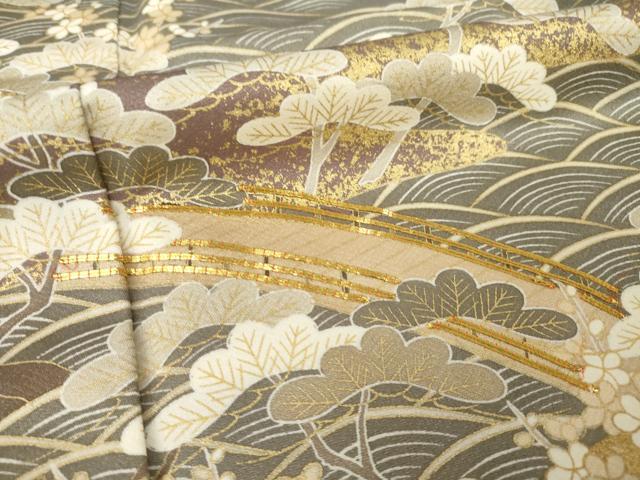 平和屋着物●訪問着　駒刺繍　渡り橋松文　正絹　逸品　AABK3925ck