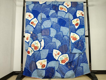 平和屋着物●豪華振袖　総絞り　駒刺繍　草花文　正絹　逸品　AABK3926ck