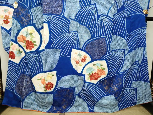 平和屋着物●豪華振袖　総絞り　駒刺繍　草花文　正絹　逸品　AABK3926ck