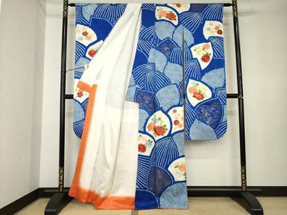 平和屋着物●豪華振袖　総絞り　駒刺繍　草花文　正絹　逸品　AABK3926ck