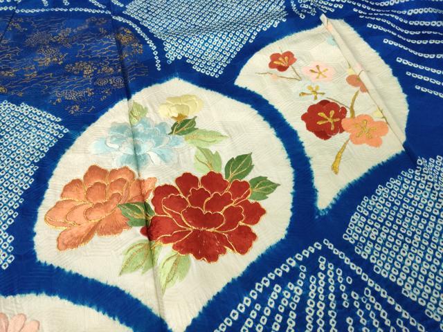 平和屋着物●豪華振袖　総絞り　駒刺繍　草花文　正絹　逸品　AABK3926ck