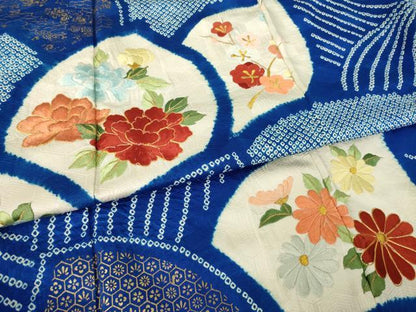 平和屋着物●豪華振袖　総絞り　駒刺繍　草花文　正絹　逸品　AABK3926ck