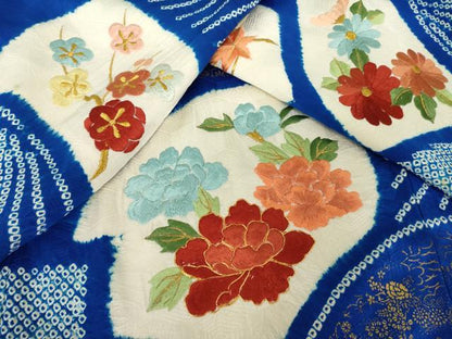 平和屋着物●豪華振袖　総絞り　駒刺繍　草花文　正絹　逸品　AABK3926ck