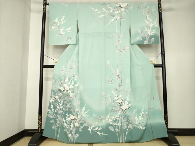 平和屋着物●訪問着　友禅　作家物　草花文　暈し染め　正絹　逸品　AABK3927ck