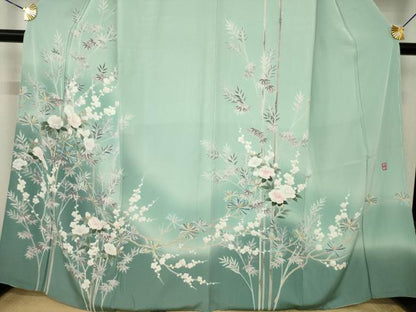 平和屋着物●訪問着　友禅　作家物　草花文　暈し染め　正絹　逸品　AABK3927ck