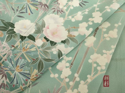 平和屋着物●訪問着　友禅　作家物　草花文　暈し染め　正絹　逸品　AABK3927ck