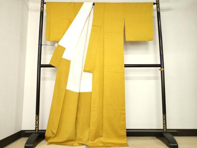 平和屋着物○上質な色無地 箔散らし地紋 山吹茶色 正絹 逸品 AABK3931ck