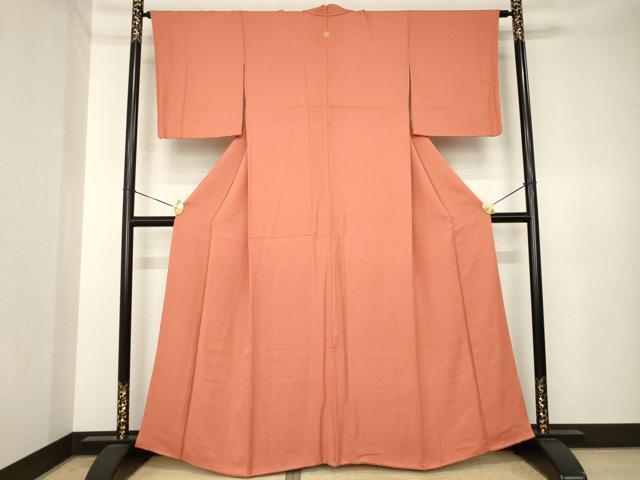 平和屋着物●五木ひろし　色無地　楓花地紋　肉桂色　正絹　逸品　AABK3932ck