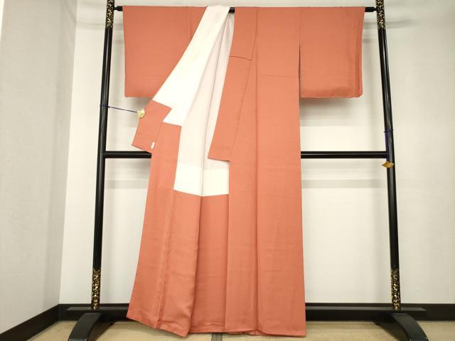 平和屋着物●五木ひろし　色無地　楓花地紋　肉桂色　正絹　逸品　AABK3932ck