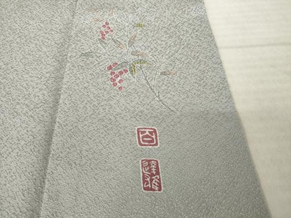 平和屋着物●京加賀友禅　百貫達雄監修　色無地　霞地紋　潤色　正絹　逸品　AABK3933ck