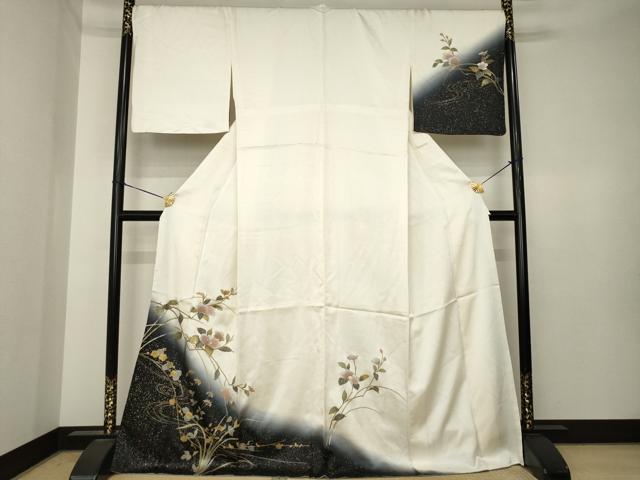 平和屋着物●訪問着　螺鈿　枝花文　暈し染め　金銀彩　正絹　逸品　AABK3935ck