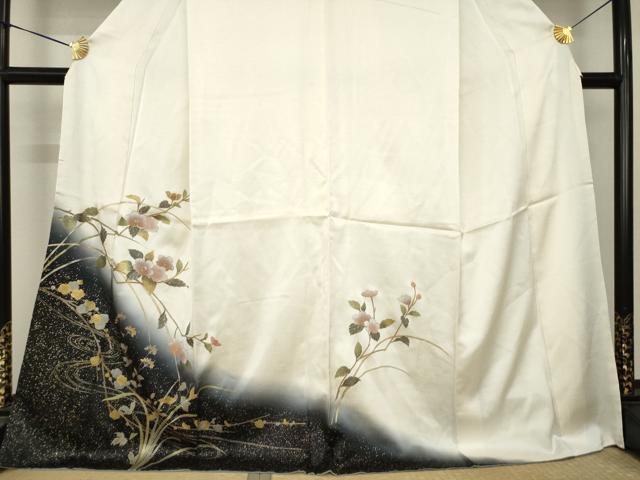 平和屋着物●訪問着　螺鈿　枝花文　暈し染め　金銀彩　正絹　逸品　AABK3935ck