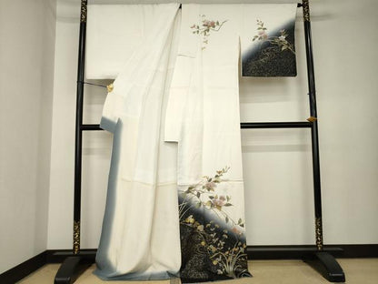 平和屋着物●訪問着　螺鈿　枝花文　暈し染め　金銀彩　正絹　逸品　AABK3935ck