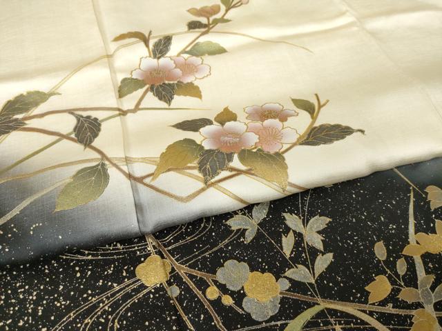 平和屋着物●訪問着　螺鈿　枝花文　暈し染め　金銀彩　正絹　逸品　AABK3935ck