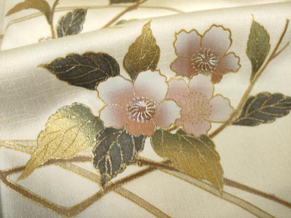 平和屋着物●訪問着　螺鈿　枝花文　暈し染め　金銀彩　正絹　逸品　AABK3935ck