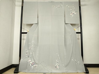 平和屋着物●訪問着　友禅　枝花文　ロング丈　正絹　逸品　AABK3939ck