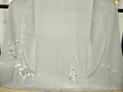 平和屋着物●訪問着　友禅　枝花文　ロング丈　正絹　逸品　AABK3939ck