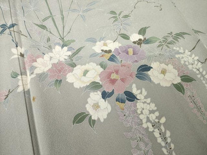 平和屋着物●訪問着　友禅　枝花文　ロング丈　正絹　逸品　AABK3939ck