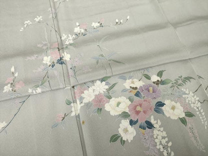 平和屋着物●訪問着　友禅　枝花文　ロング丈　正絹　逸品　AABK3939ck