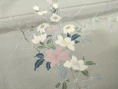 平和屋着物●訪問着　友禅　枝花文　ロング丈　正絹　逸品　AABK3939ck