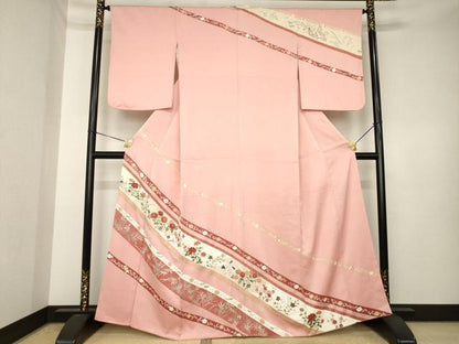 平和屋着物●訪問着　刺繍　草花文　金彩　正絹　逸品　AABK3941ck