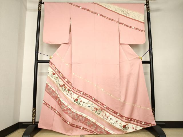 平和屋着物●訪問着　刺繍　草花文　金彩　正絹　逸品　AABK3941ck
