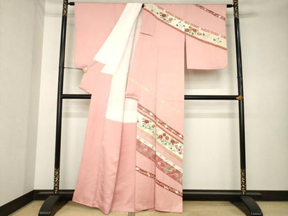 平和屋着物●訪問着　刺繍　草花文　金彩　正絹　逸品　AABK3941ck