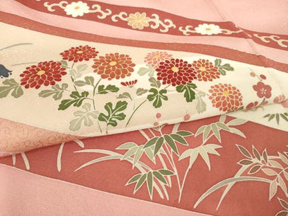 平和屋着物●訪問着　刺繍　草花文　金彩　正絹　逸品　AABK3941ck